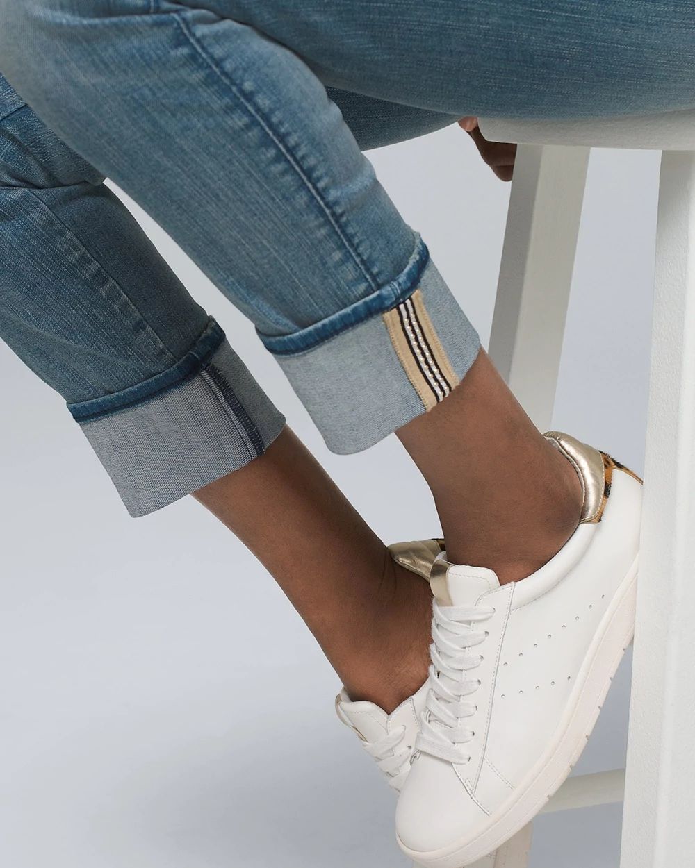 Mid Rise Stripe Slim Jeans
